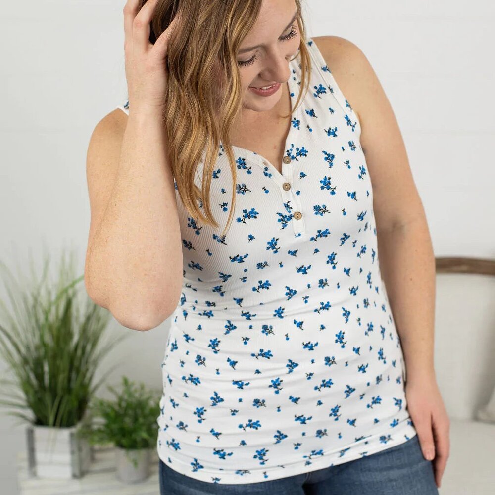 Addison Tank- Micro Blue Floral